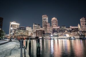 boston skyline at night